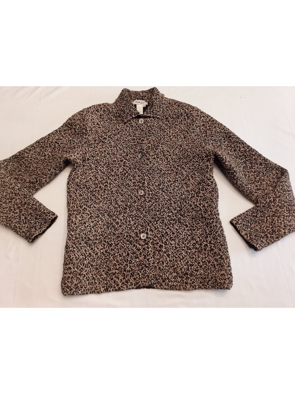 Coldwater Creek Women’s Puckered Textured Abstract Print Jacket Size S Brown